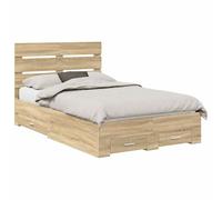 Qnhdfrt 120x200cm Wood Bed Frame with Drawers & Headboard, Sonoma Oak | Designed with built-in under-bed storage, this engineered wood frame is ideal for adult and teen bedrooms.