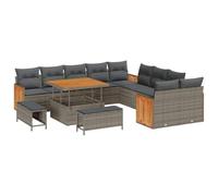Qnhdfrt 13-Piece Nested Grey PE Rattan Patio Set with Adjustable Table