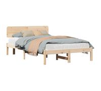 Qnhdfrt 135x190 cm Solid Pine Bed Frame with Headboard | Includes sturdy fixed wooden slats for mattress support, designed in a natural minimalist style for two adults.