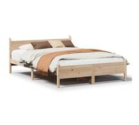 Qnhdfrt 135x190 cm Solid Pine Wood Bed Frame with Headboard and Slats | Sturdy wooden platform design fits standard double mattresses; mattress not included.