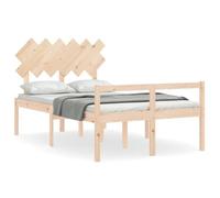 Qnhdfrt 135x190cm Solid Wood Senior Bed Frame with Headboard, Natural Pine