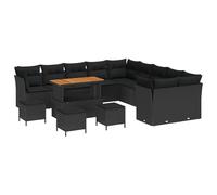 Qnhdfrt 14-Piece Black PE Rattan Modular Sofa Set with Adjustable Table
