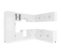 Qnhdfrt 14-Piece Glossy White Engineered Wood Kitchen Cabinet Set