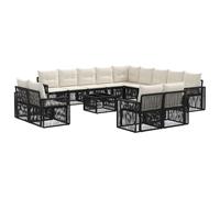 Qnhdfrt 14-Piece Modular PE Rattan Patio Sofa Set, Black & Cream