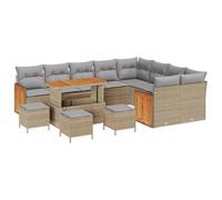 Qnhdfrt 14-Piece Modular Rattan and Acacia Wood Patio Furniture Set
