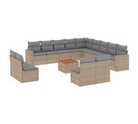 Qnhdfrt 14-Piece Modular Wicker Patio Sofa Set with Acacia Wood Table