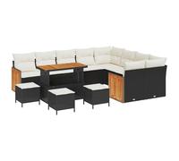 Qnhdfrt 14-Piece Wicker & Acacia Wood Patio Sofa Set, Black/Cream