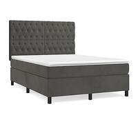Qnhdfrt 140x190 cm Velvet Bed Frame with Spring Mattress, Dark Gray