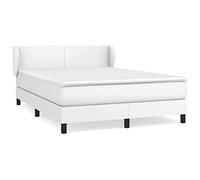 Qnhdfrt 140x190 cm White Faux Leather Box Spring Bed with Mattress