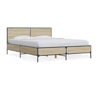 Qnhdfrt 140x190 cm Wood and Metal Bed Frame with Headboard, Sonoma Oak
