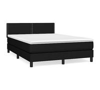 Qnhdfrt 140x190cm Box Spring Bed Set with Mattress and Topper, Black | Features an adjustable fabric headboard and pocket spring mattress, designed for adult bedroom comfort.
