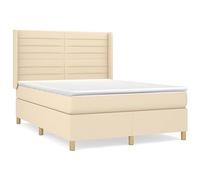 Qnhdfrt 140x190cm Box Spring Bed with Mattress and Topper, Cream Fabric