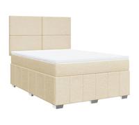 Qnhdfrt 140x190cm Cream Fabric Box Spring Bed with Mattress and Topper