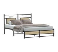 Qnhdfrt 140x190cm Double Bed Frame with Headboard, Sonoma Oak & Steel