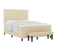 Qnhdfrt 140x190cm Double Box Spring Bed with Mattress, Cream Fabric