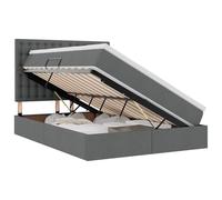 Qnhdfrt 140x190cm Storage Bed with Mattress and Headboard, Dark Grey | Features a hydraulic side-lift mechanism, slatted base, mattress topper, and metal and polyester construction.