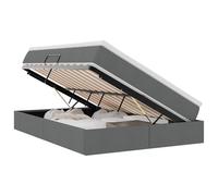 Qnhdfrt 140x190cm Storage Bed with Mattress & Topper, Dark Gray | Features side hydraulic under-bed storage and a sturdy metal frame with wooden slats for adult bedrooms.