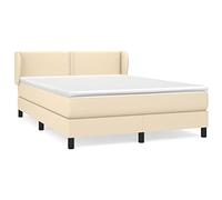 Qnhdfrt 140x200 cm Box Spring Bed with Mattress and Cream Fabric Frame