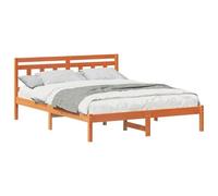 Qnhdfrt 140x200 cm Solid Pine Bed Frame with Headboard and Slats, Brown