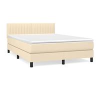 Qnhdfrt 140x200cm Box Spring Bed with Mattress & Topper, Cream Fabric