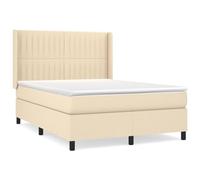 Qnhdfrt 140x200cm Cream Fabric Box Spring Bed with Mattress and Topper
