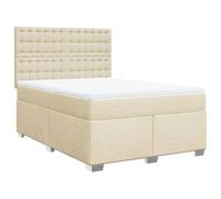 Qnhdfrt 140x200cm Fabric Box Spring Bed with Mattress & Topper, Cream