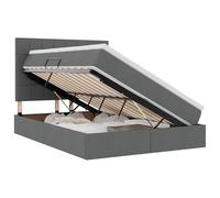 Qnhdfrt 140x200cm Storage Bed Frame with Mattress, Dark Gray Polyester | Features hydraulic side-lift underbed space, a soft topper, and a supportive slatted base with integrated headboard.