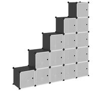 Qnhdfrt 15-Cube Modular Storage Organizer with Doors, Black Plastic