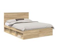 Qnhdfrt 150x200 cm Solid Pine Bed Frame with Headboard, Sonoma Oak