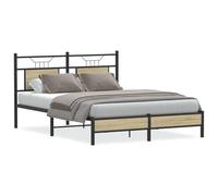 Qnhdfrt 150x200 cm Wood and Metal Bed Frame with Headboard, Sonoma Oak