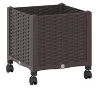 Qnhdfrt 16-inch Square Plastic Planter with Wheels, Brown