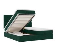 Qnhdfrt 160x200 cm Velvet Ottoman Bed Frame with Mattress, Dark Green