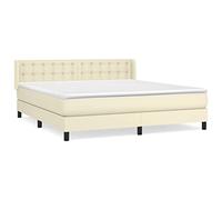 Qnhdfrt 160x200cm Box Spring Bed with Mattress, Cream Faux Leather