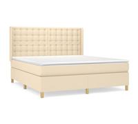 Qnhdfrt 160x200cm Box Spring Bed with Mattress & Topper, Cream Fabric