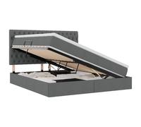 Qnhdfrt 160x200cm Storage Bed with Mattress, Dark Gray Metal Frame | Includes a mattress topper, polyester headboard, and hydraulic side-lift system for under-bed storage access.
