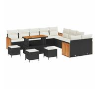 Qnhdfrt 18-Piece Modular PE Rattan Patio Sofa Set, Black & Cream