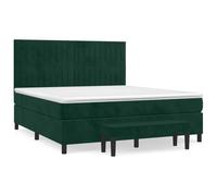 Qnhdfrt 180x200 cm Dark Green Velvet Box Spring Bed with Mattress | Includes a pocket spring mattress, topper, and matching end-of-bed bench for a complete bedroom setup.