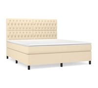 Qnhdfrt 180x200 cm Fabric Box Spring Bed with Mattress & Topper, Cream
