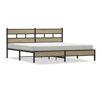 Qnhdfrt 180x200cm Metal and Wood Bed Frame with Headboard, Sonoma Oak