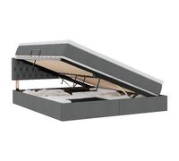 Qnhdfrt 180x200cm Storage Bed with Mattress and Headboard, Dark Gray | Includes a side hydraulic lift, slatted wooden frame, and mattress topper, designed to maximize adult bedroom space.