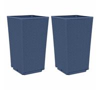 Qnhdfrt 2-Pack Blue Grey Rattan Effect Tall Outdoor Planters
