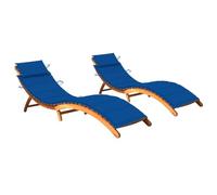 Qnhdfrt 2-Pack Foldable Acacia Wood Sun Loungers with Royal Blue Cushions