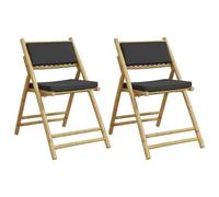 Qnhdfrt 2-Pack Folding Bamboo Bistro Chairs with Dark Gray Cushions