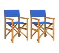 Qnhdfrt 2-Pack Folding Teak Wood Director's Chairs with Blue Canvas