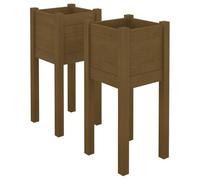 Qnhdfrt 2-Pack Honey Brown Solid Pine Wood Outdoor Planter Boxes | These square flower pots measure 31x31x70 cm, suitable for decorating gardens, patios, and balconies.