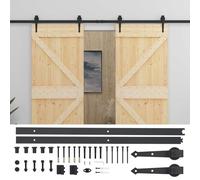 Qnhdfrt 2-Panel Solid Pine Sliding Barn Door with Black Steel Hardware