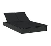 Qnhdfrt 2-Person Black PE Rattan Sun Lounger with Cushions