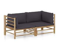 Qnhdfrt 2-Piece Bamboo Outdoor Corner Sofa Set with Dark Gray Cushions