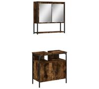 Qnhdfrt 2-Piece Bathroom Vanity and Mirror Cabinet Set, Smoked Oak
