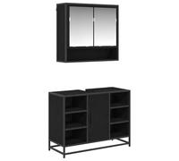 Qnhdfrt 2-Piece Bathroom Vanity Set with Mirror Cabinet, Black Oak